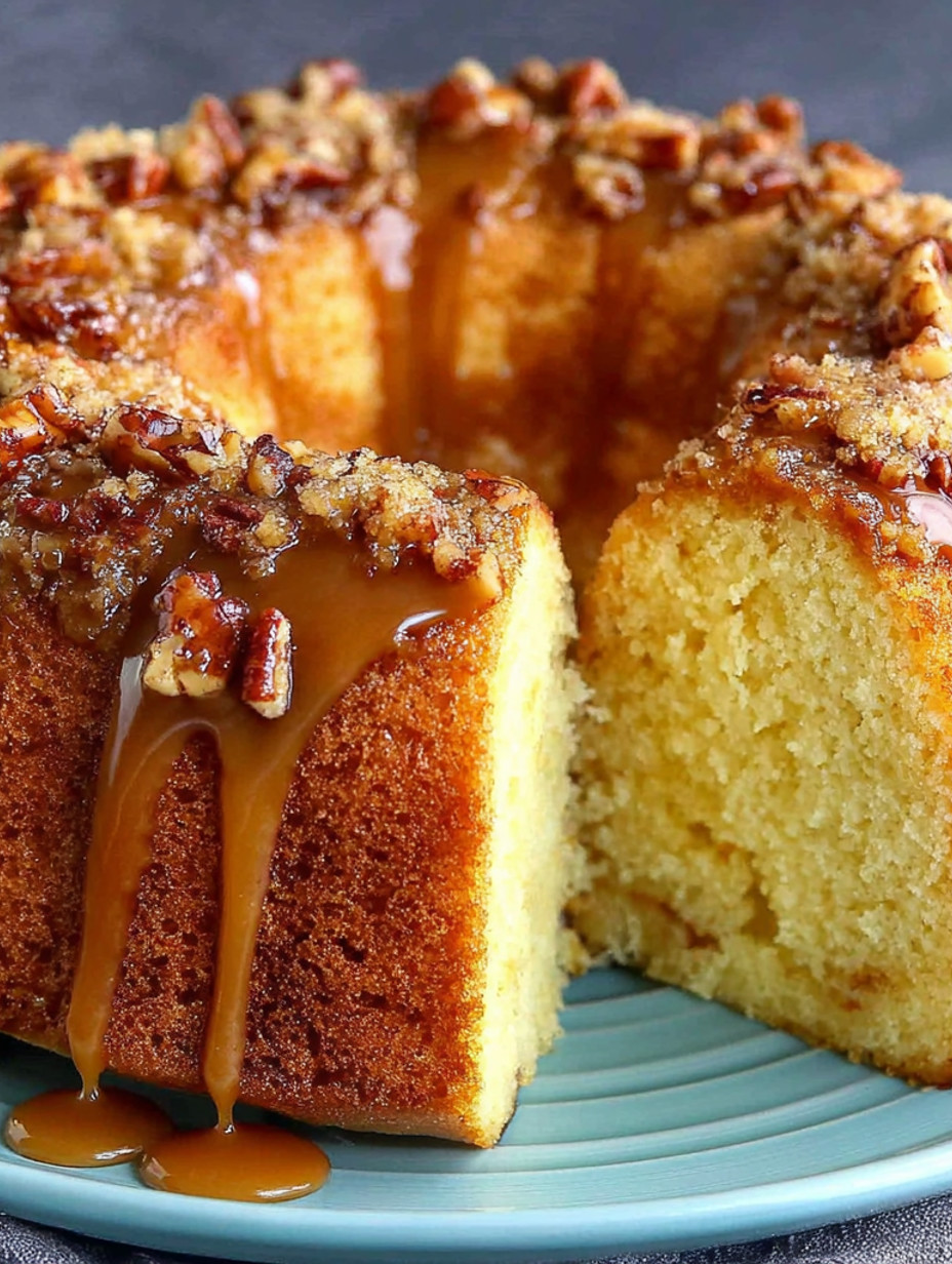 A slice of brown sugar caramel cake.