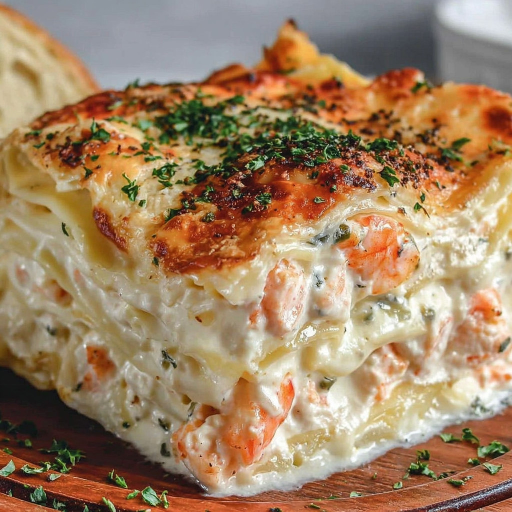 A seafood lasagna with bechamel.