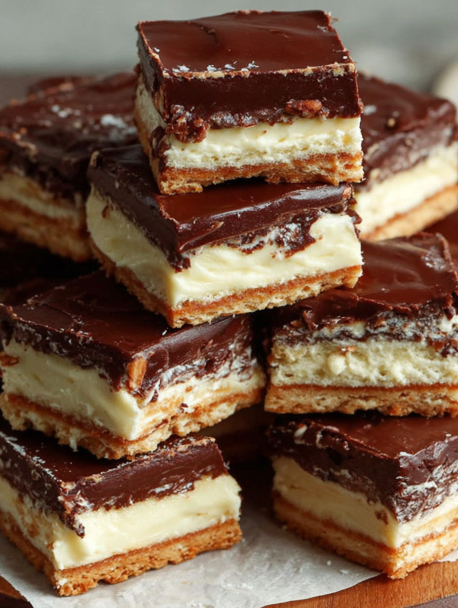 A stack of bourbon biscuit tray bake.