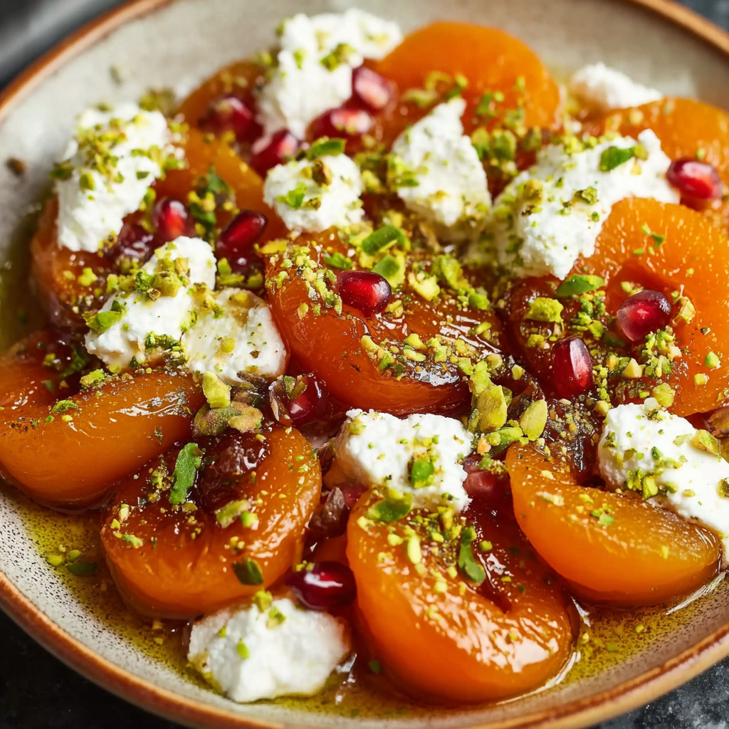 A bowl of fruit with white cheese on top.