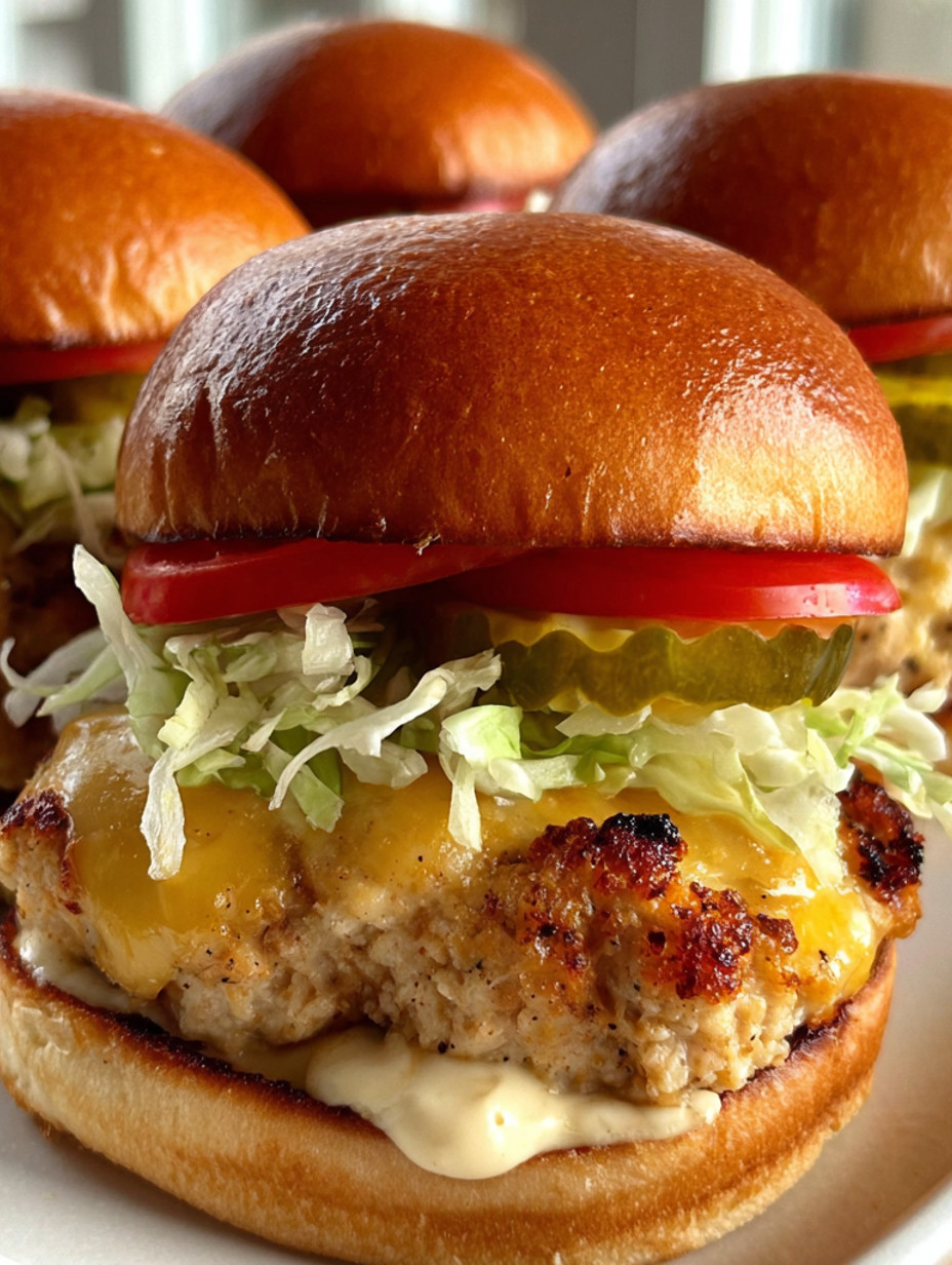 A close up of a chicken burger with lettuce and pickles.