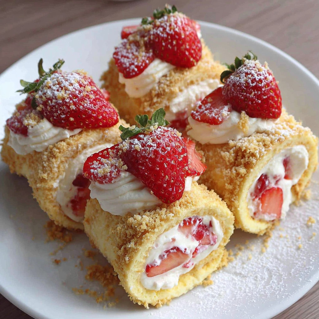 A plate of strawberry shortcake cheesecake rolls.