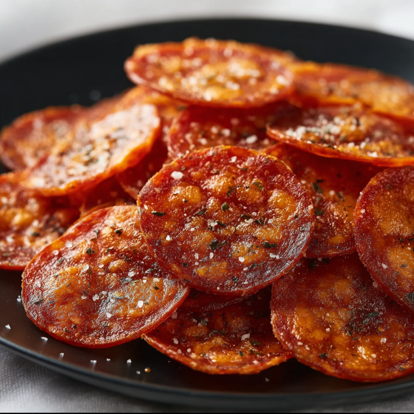 A plate of pepperoni cheese crisps.