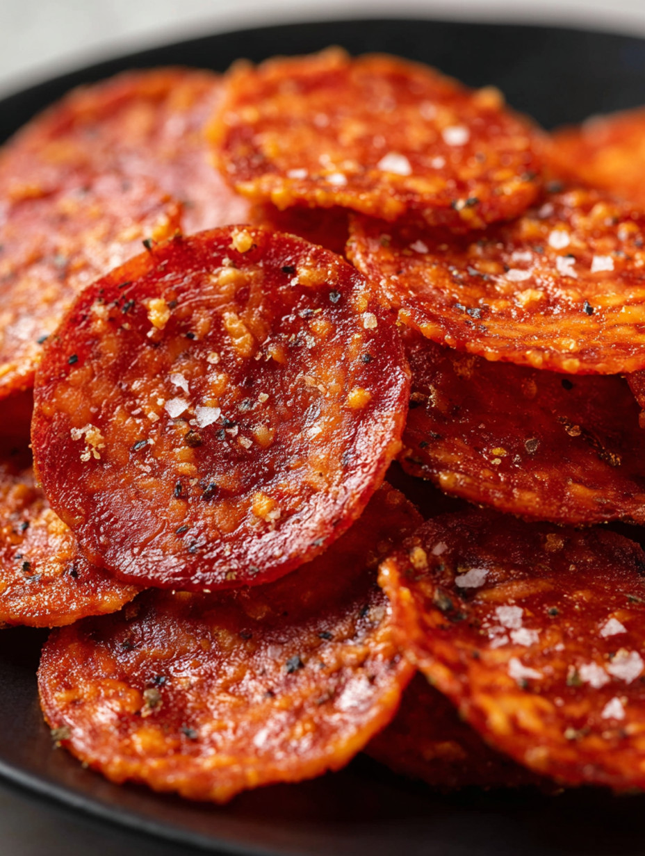 A pile of pepperoni cheese crisps.