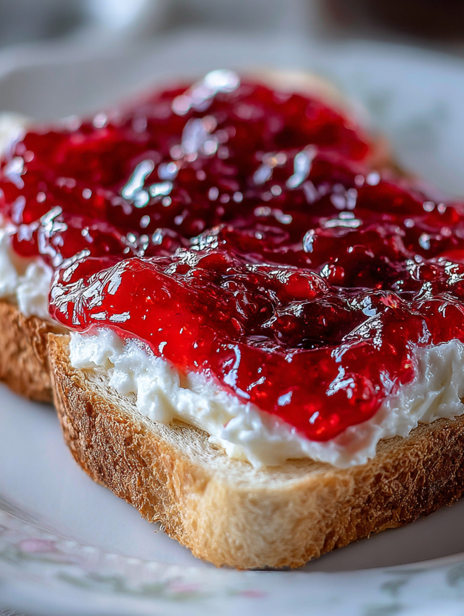 A slice of bread with jelly on it.