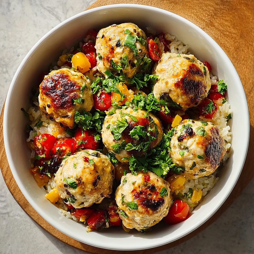 A bowl of Mediterranean chicken meatballs.