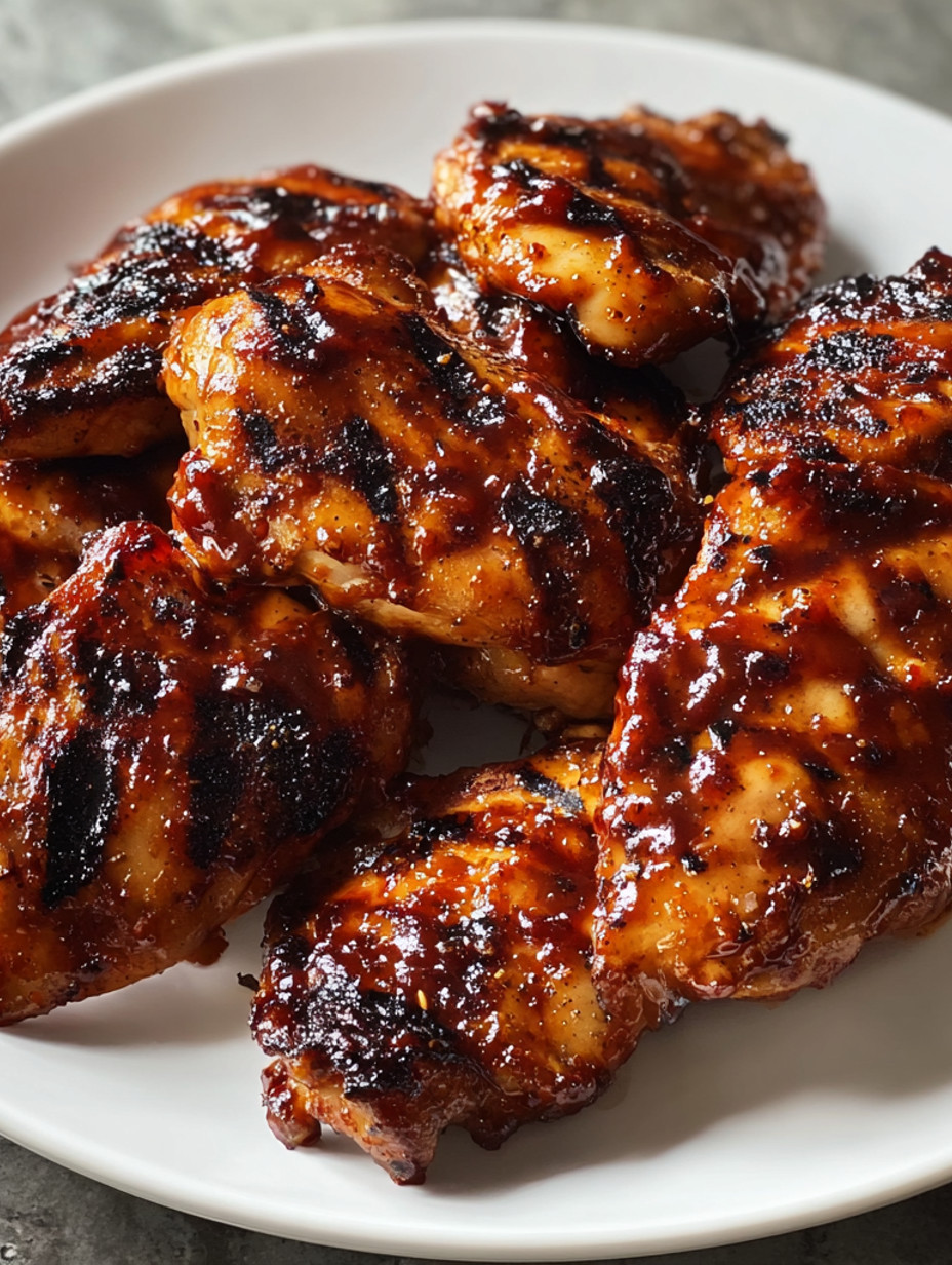Sticky spicy BBQ chicken thighs.
