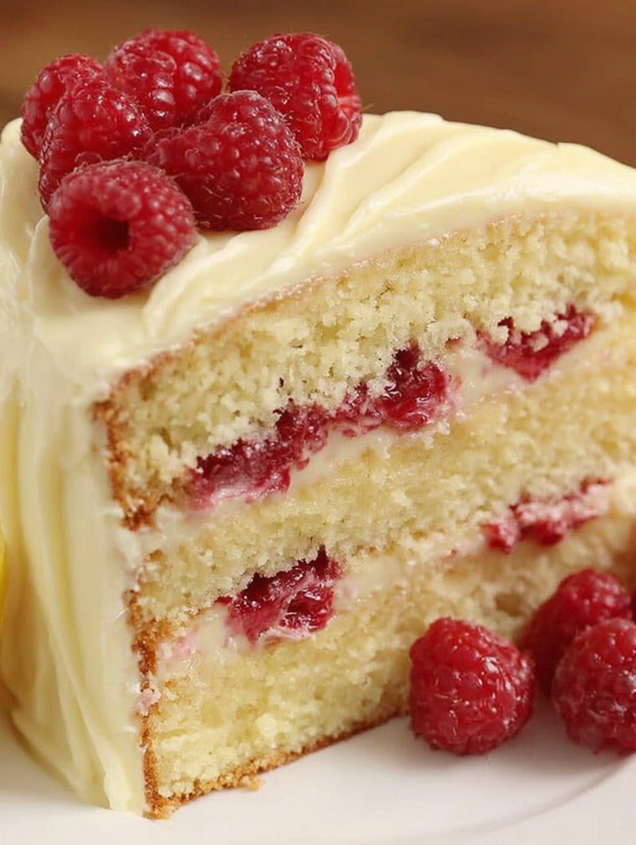 A slice of raspberry lemon cake.