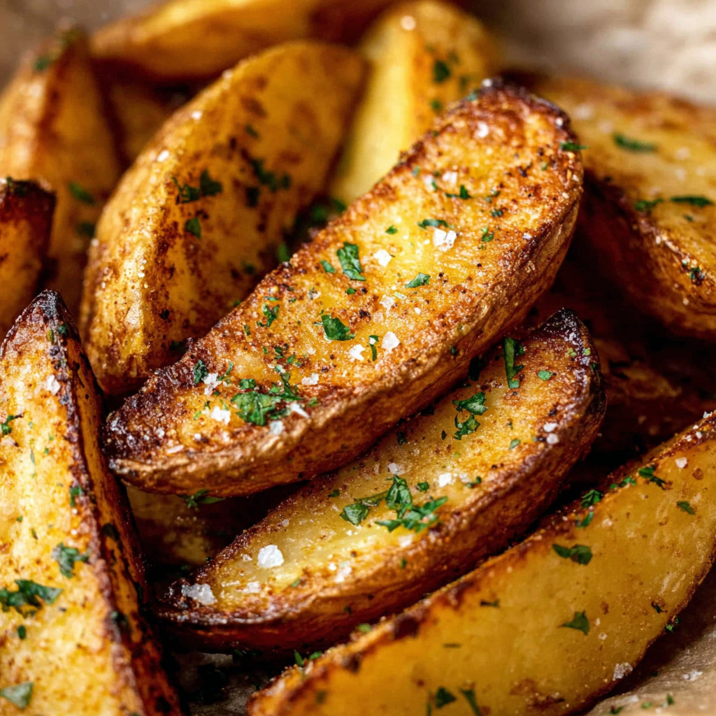 A pile of baked potato wedges.