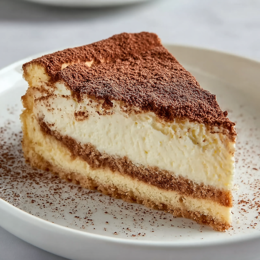 A slice of churro cheesecake on a plate.