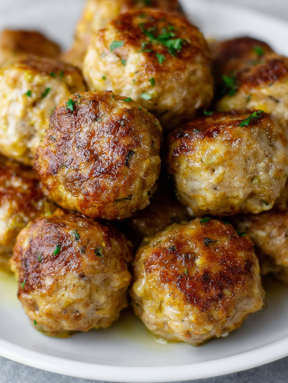 Turkey meatballs on a plate.