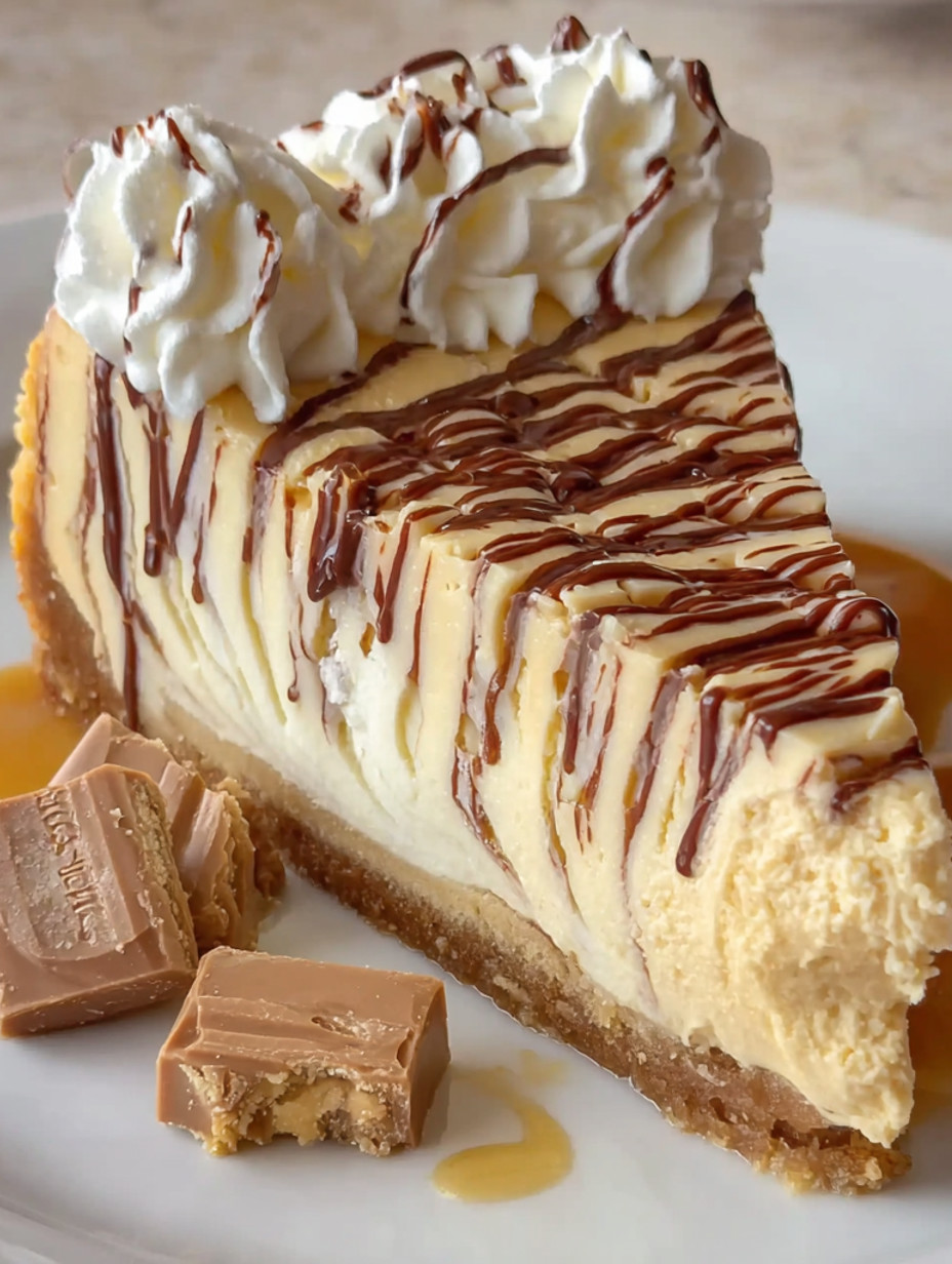 A slice of white chocolate peanut butter cheesecake.