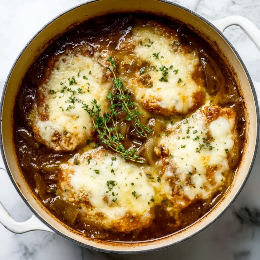 A bowl of French Onion Chicken.