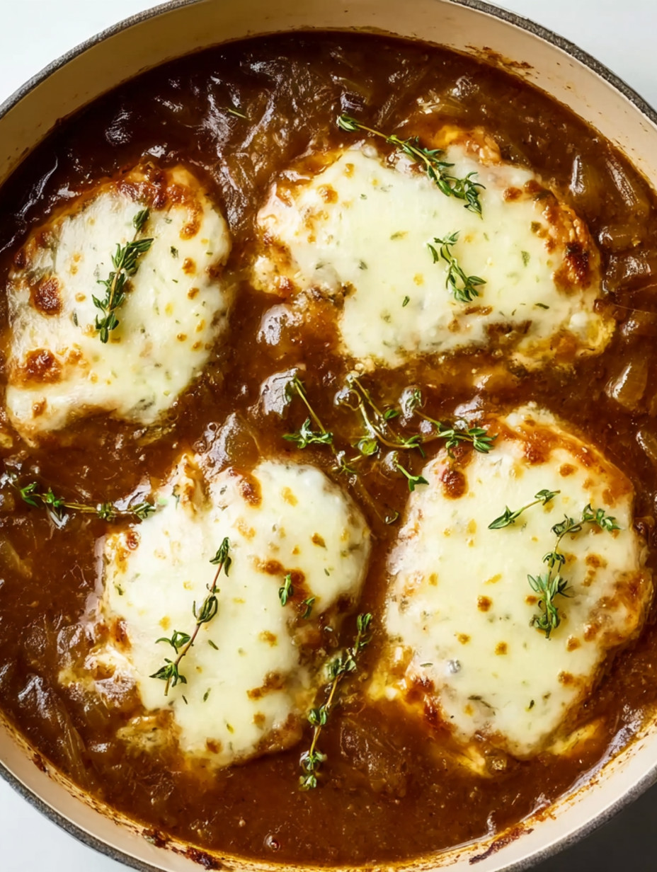 French onion chicken with cheese.