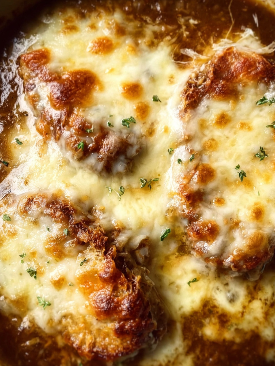 French onion chicken with cheese.