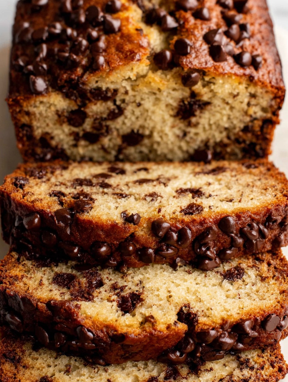 A slice of chocolate chip banana bread.