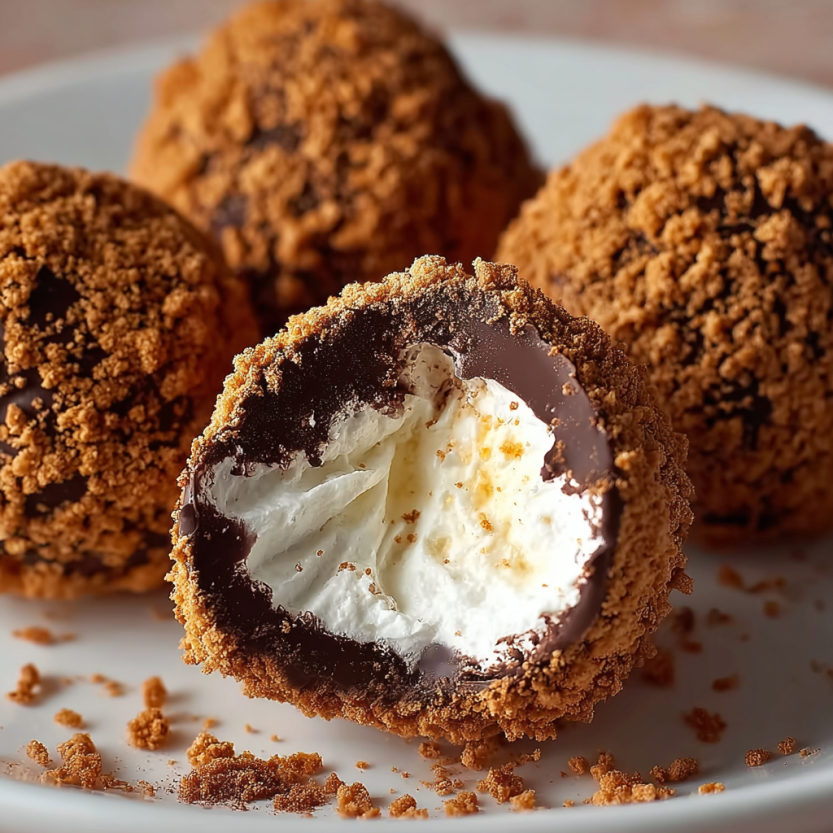 Marshmallow crunch truffles on a plate.