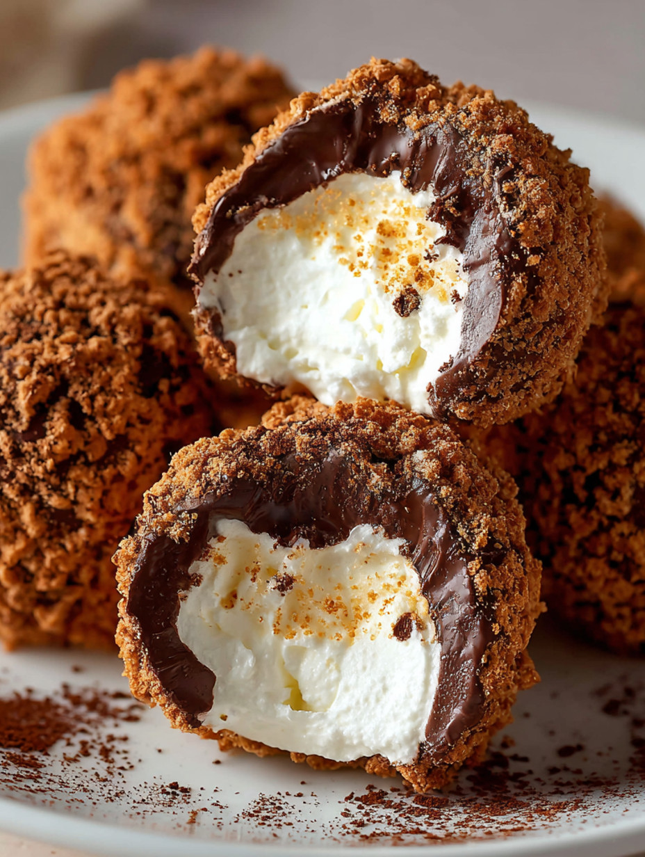 Marshmallow crunch truffles on a plate.
