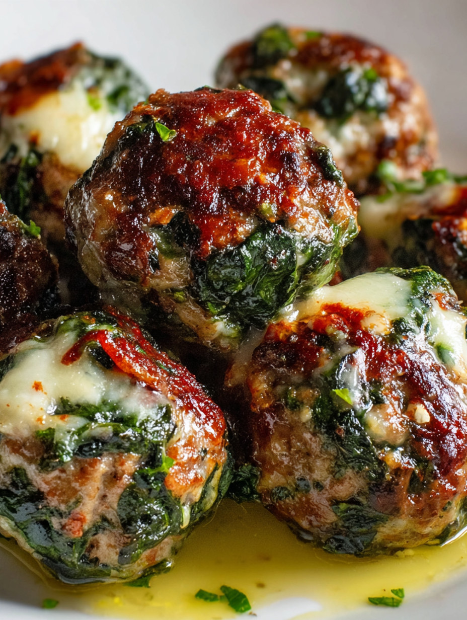 Mozzarella-stuffed spinach garlic meatballs.