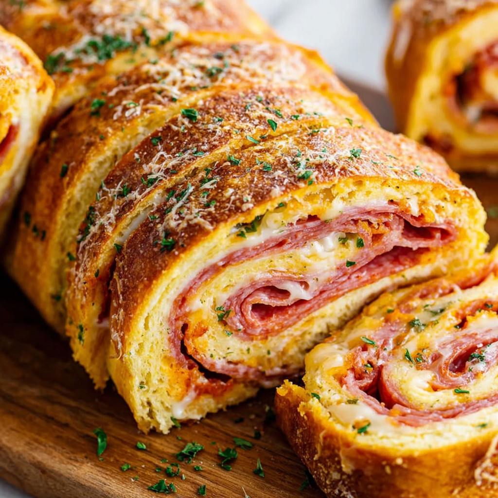 A plate of food with a Stromboli on it.