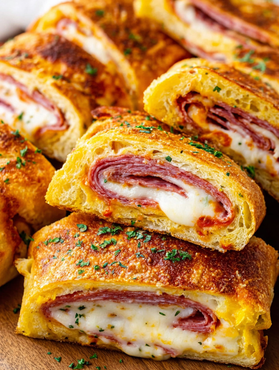 A plate of Stromboli sandwiches.