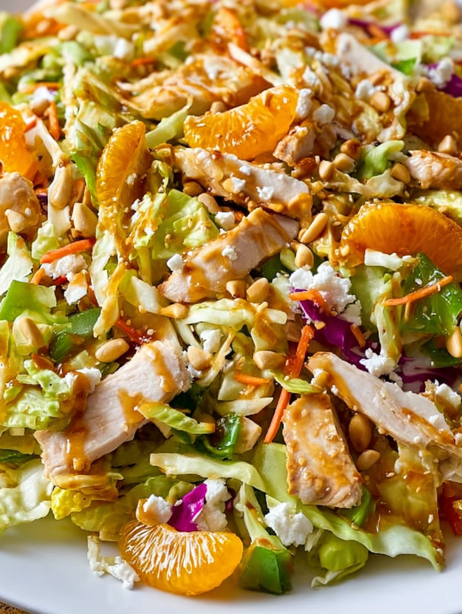 A Chinese chicken salad with orange slices.