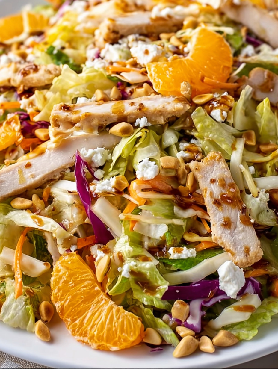 A Chinese chicken salad with orange slices.