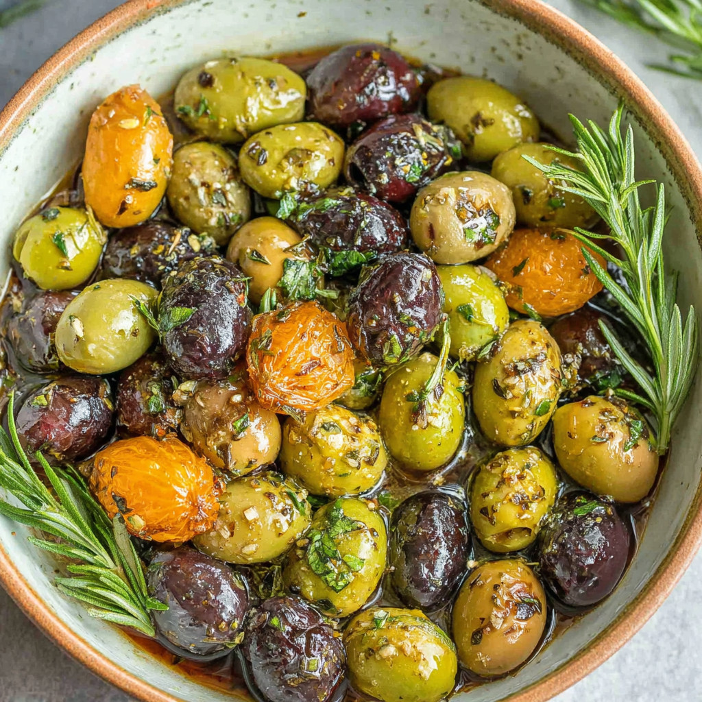 A bowl of marinated olives.