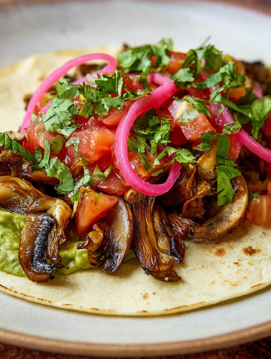 A plate of food with a pink onion on top.