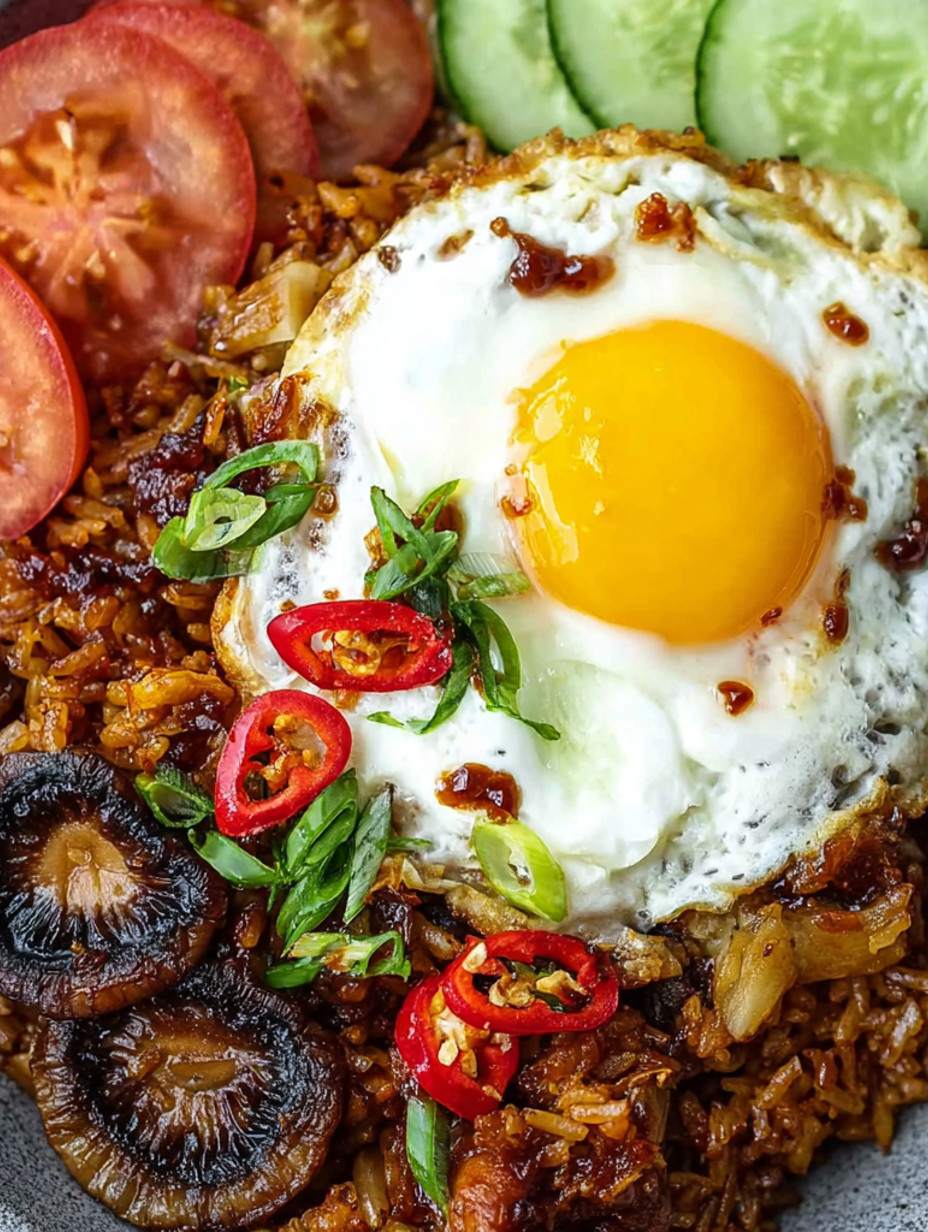 A fried egg on top of a plate of rice.