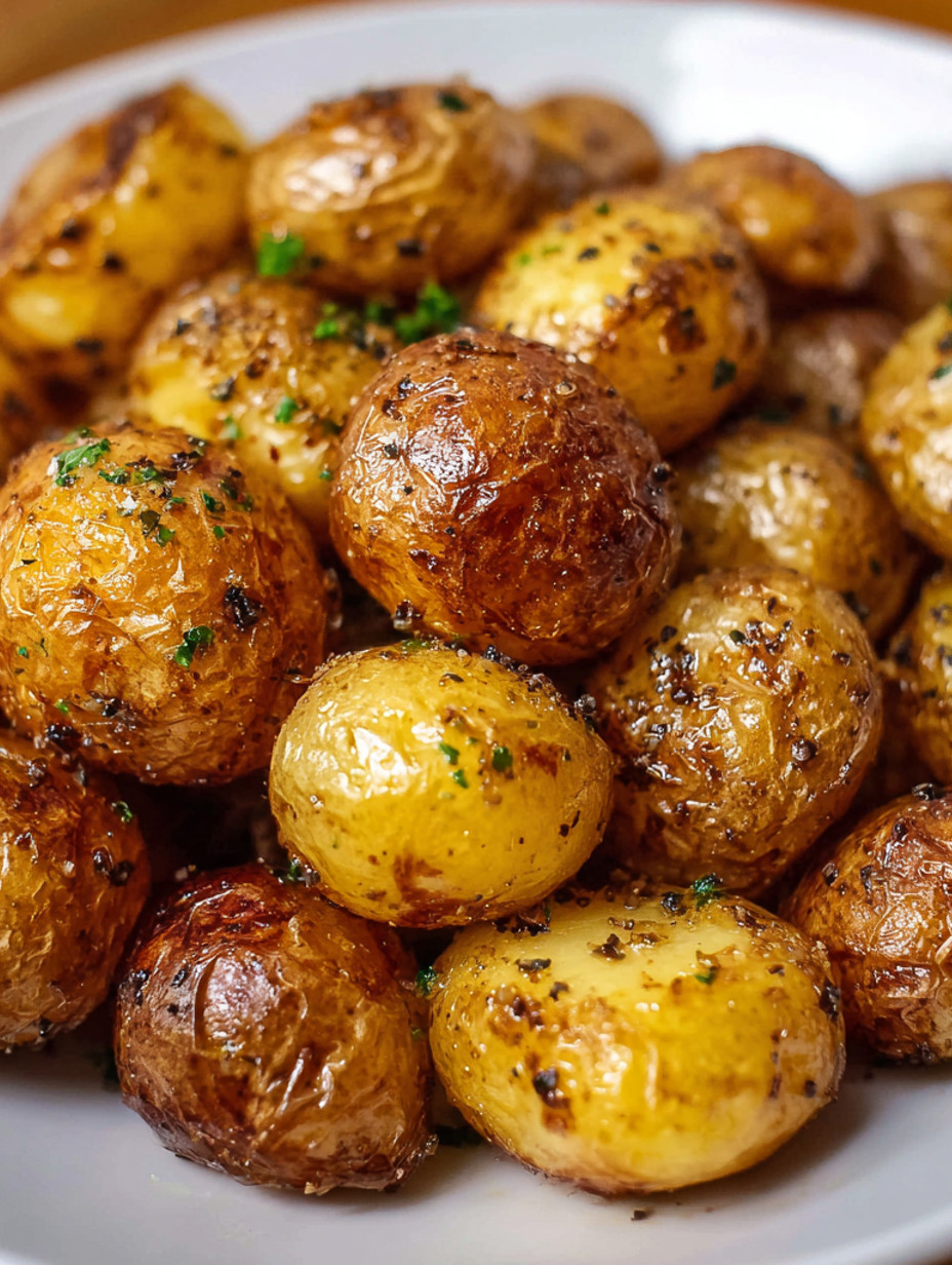 A close up of roasted potatoes.
