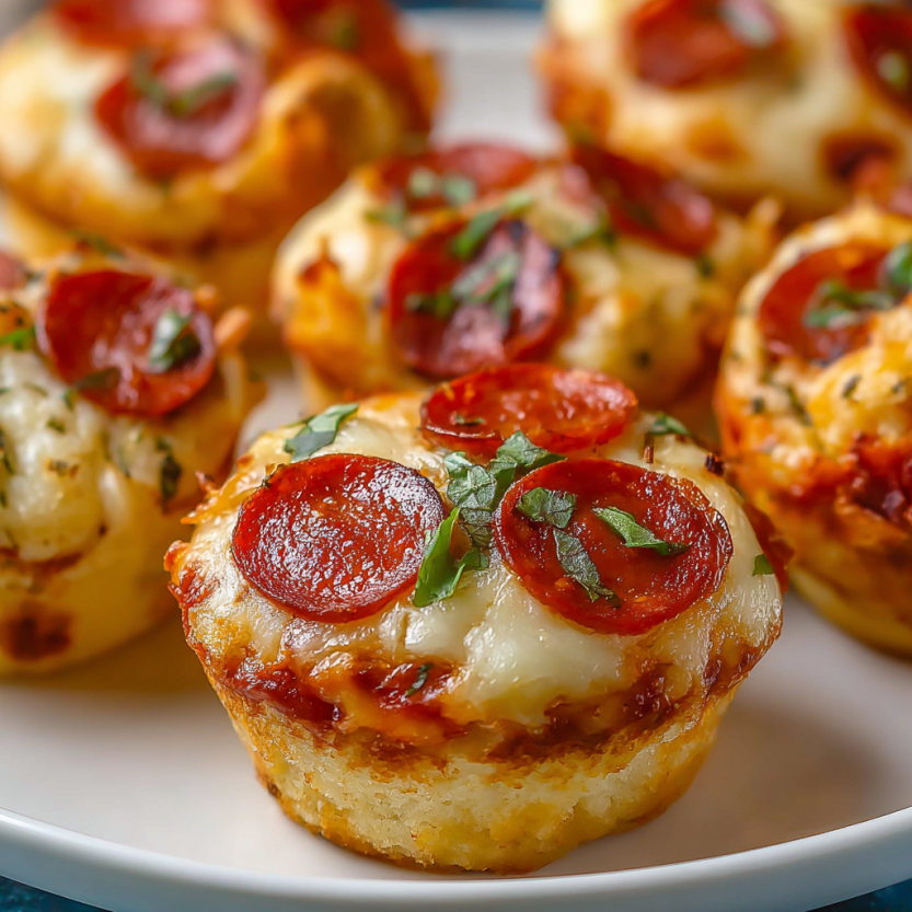 A plate of pizza cupcakes.