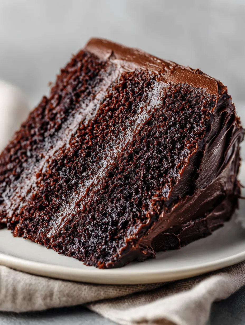 A slice of moist rich chocolate cake.