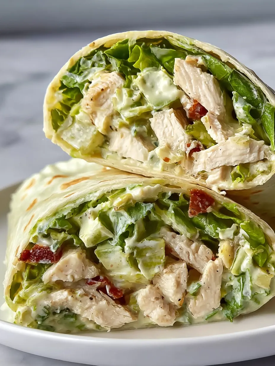 A wrap with chicken and lettuce.