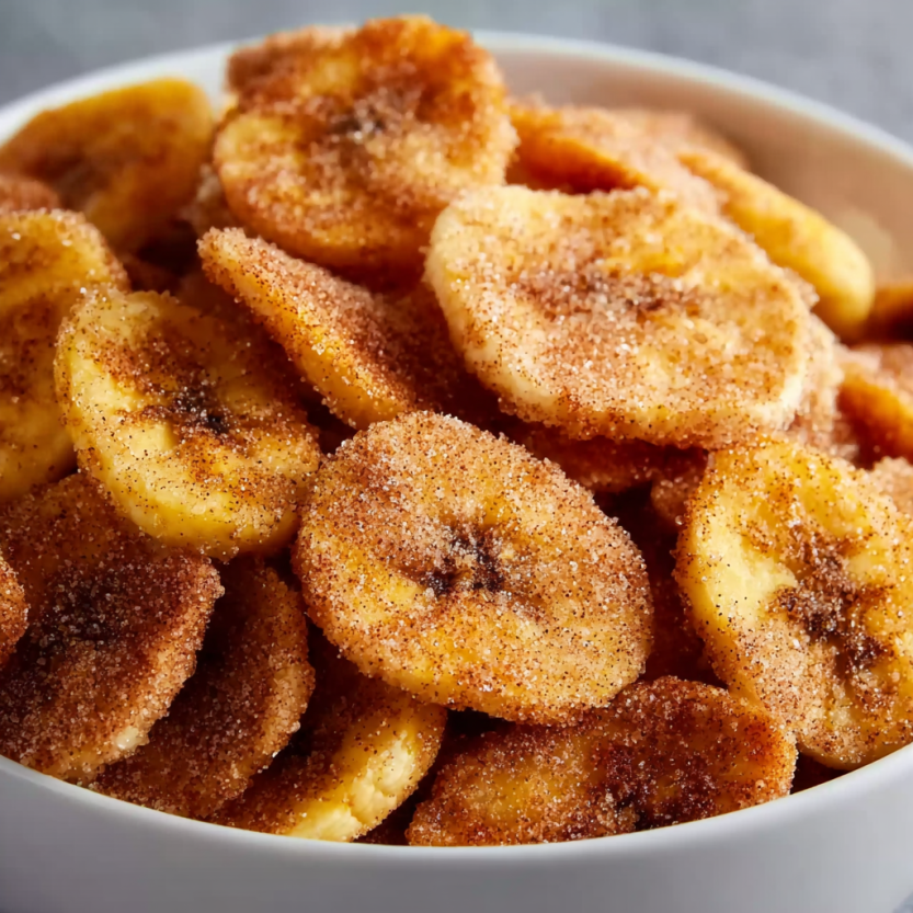 A bowl of air fryer banana chips.