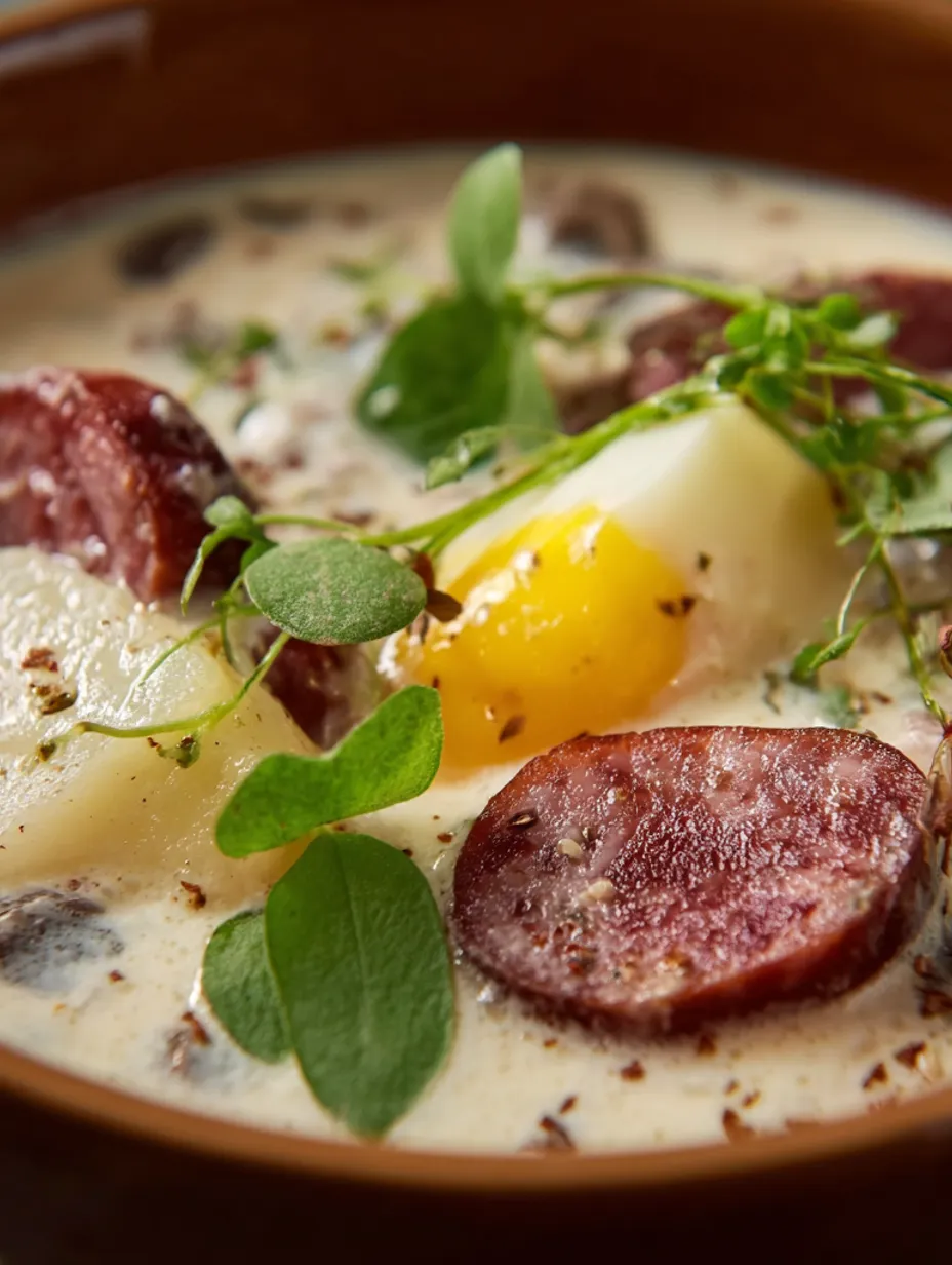 A bowl of soup with meat and vegetables.