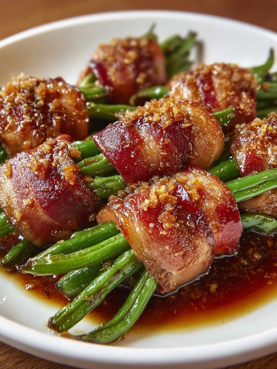 Green bean bundles with bacon and brown sugar.