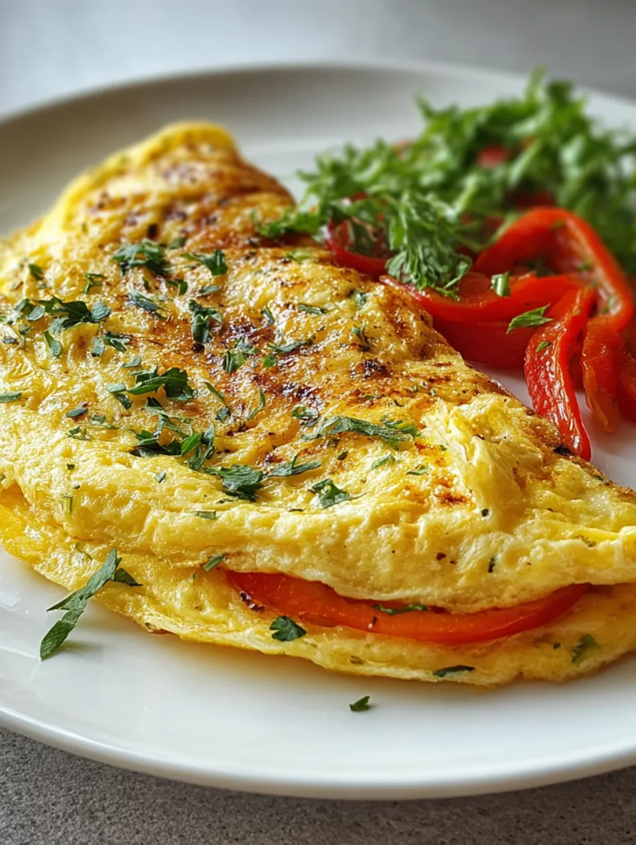A delicious omelette with tomatoes and parsley.