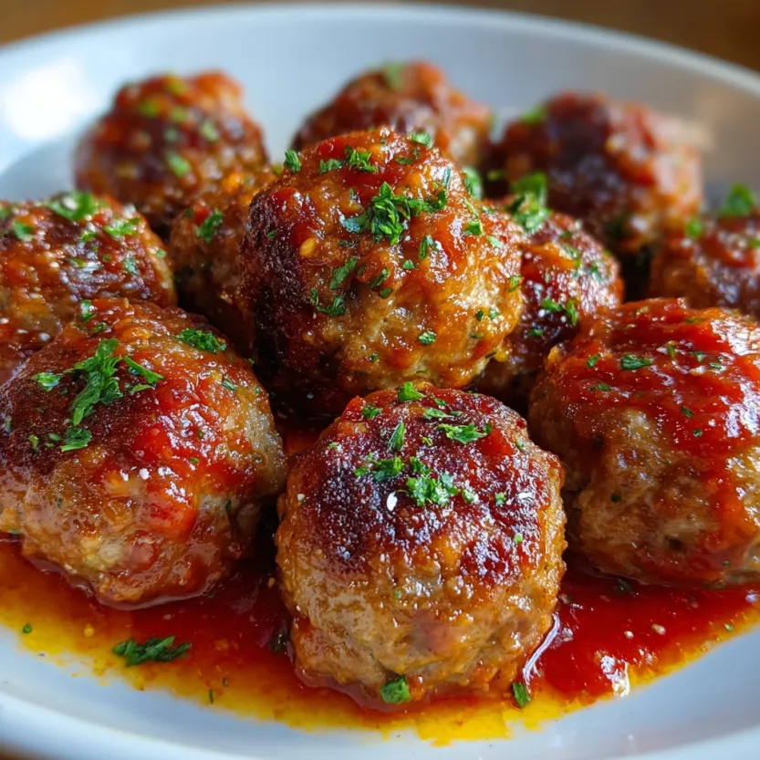 A plate of meatballs with ketchup.