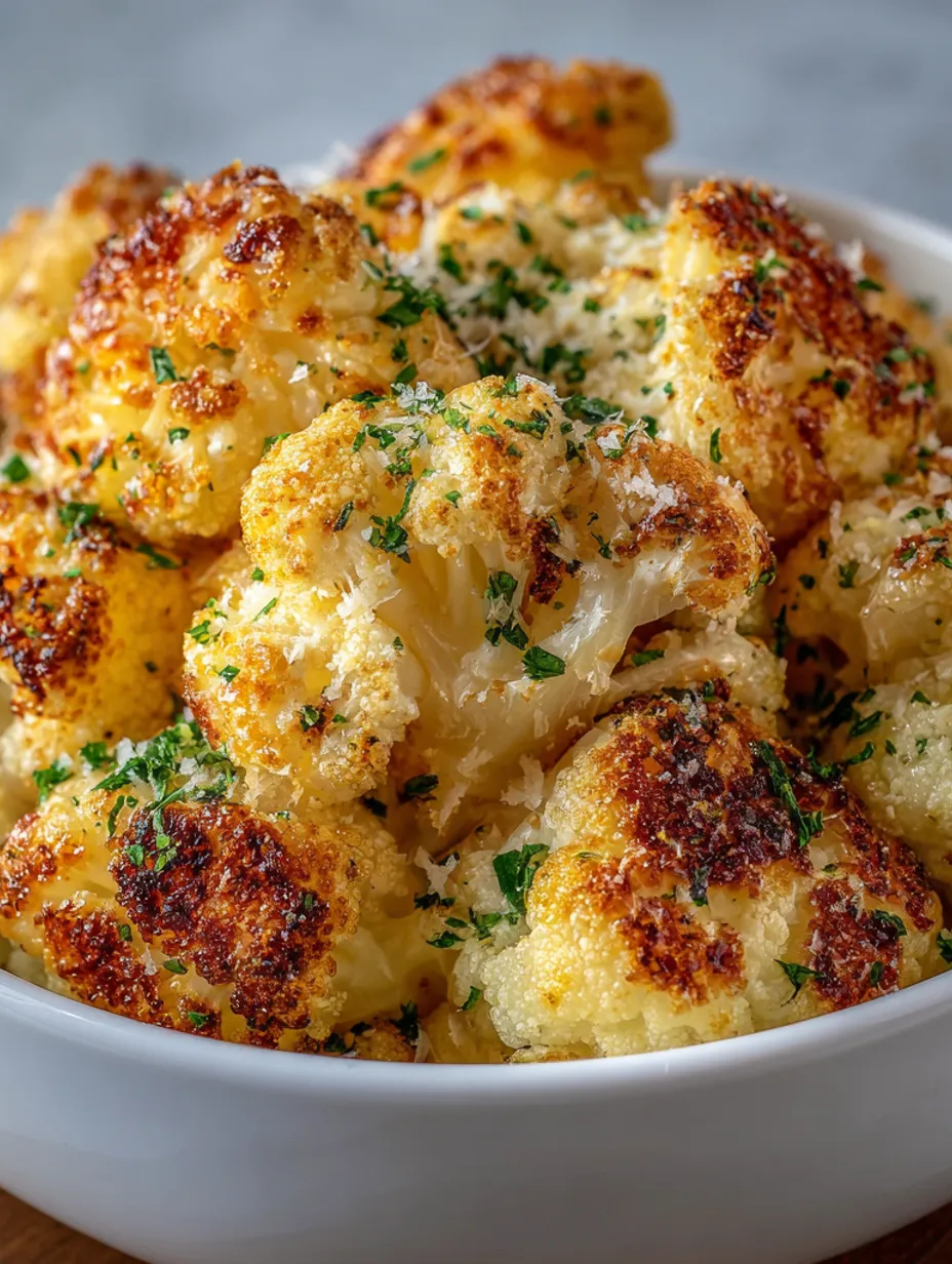 A bowl of garlic Parmesan roasted cauliflower.