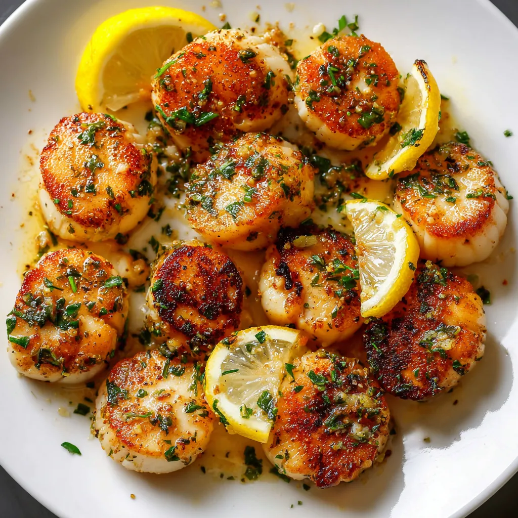 Pan seared scallops on a plate.