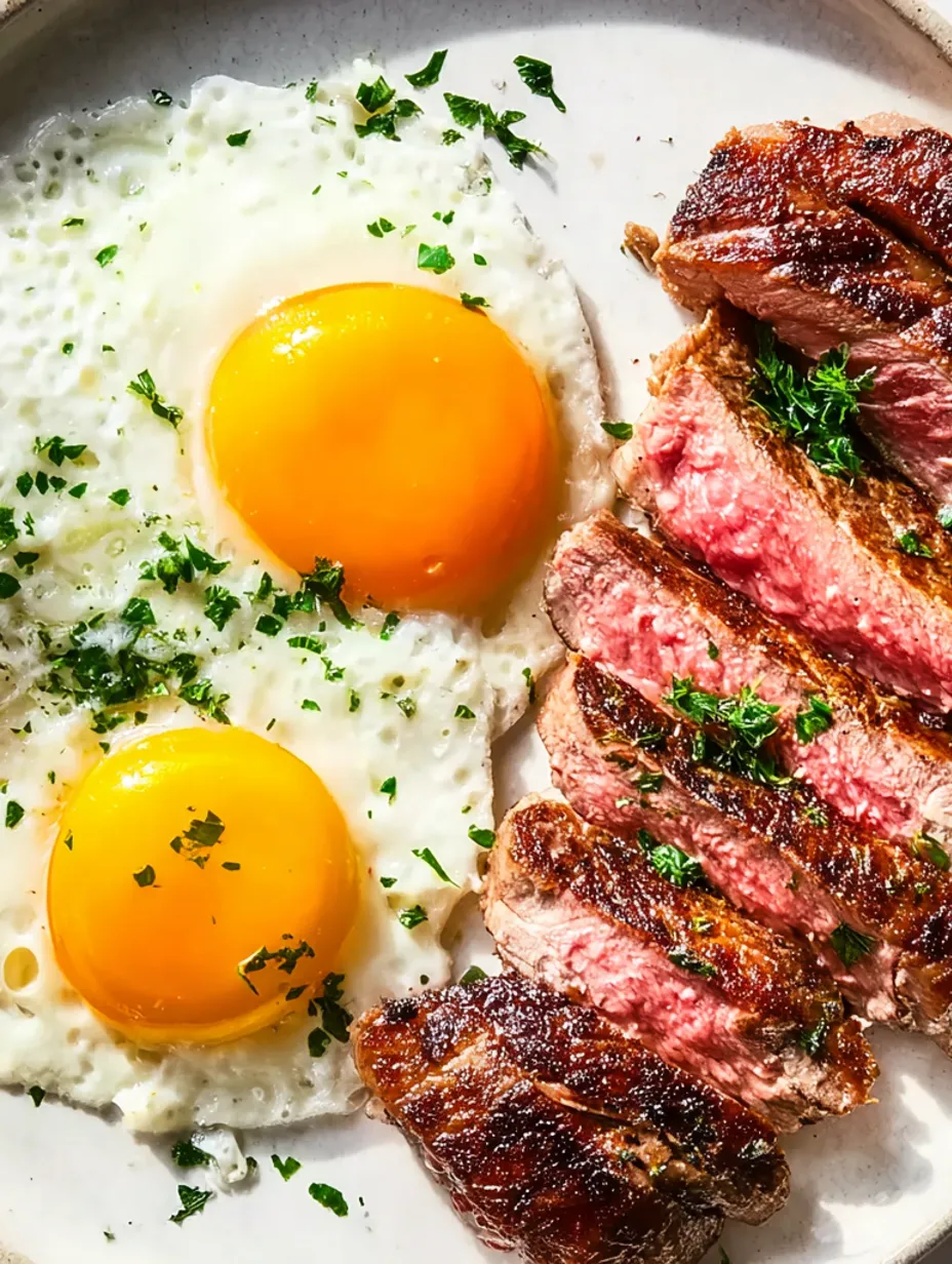 A plate of steak and eggs.