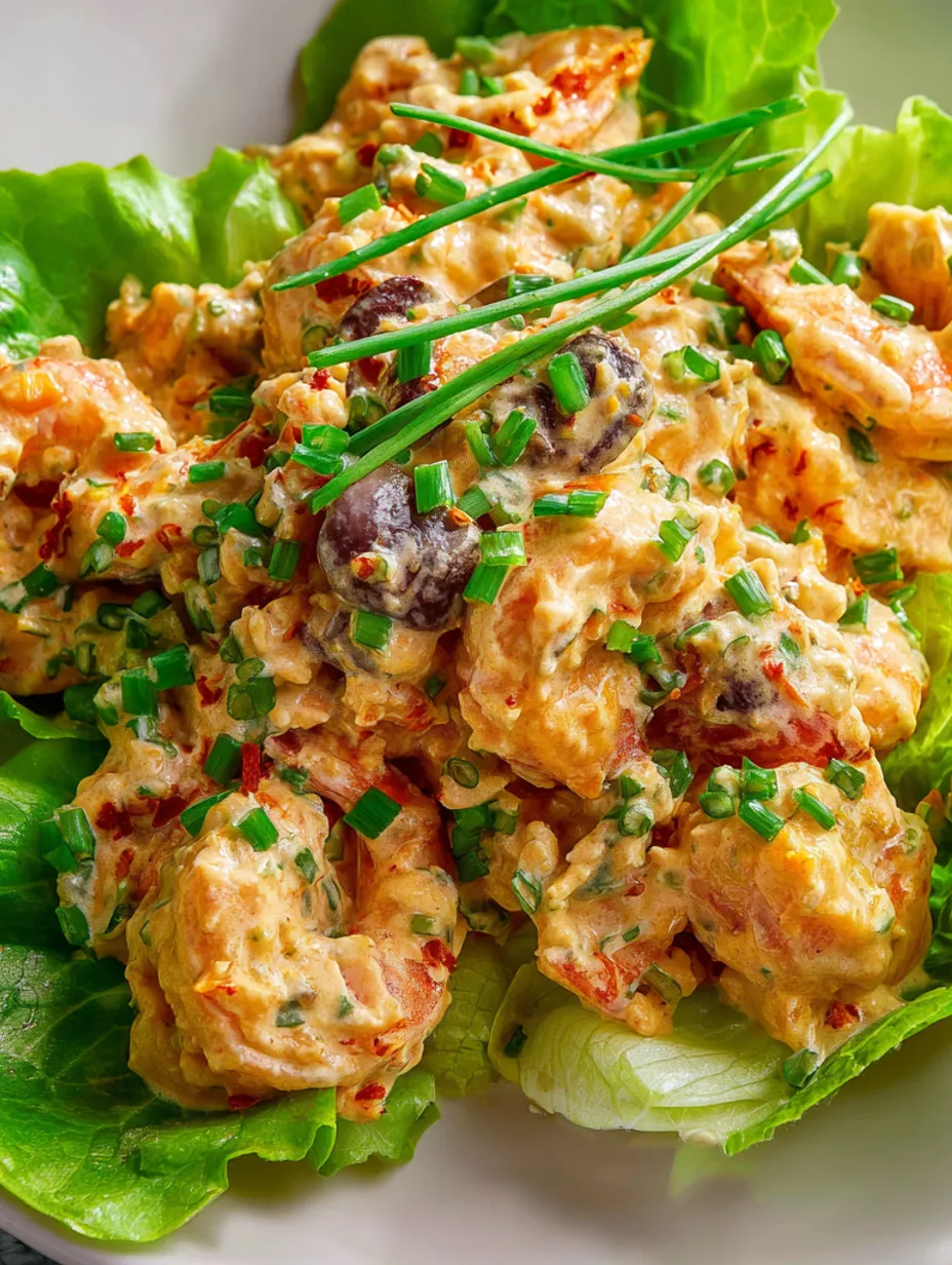 A plate of shrimp with green onions and lettuce.