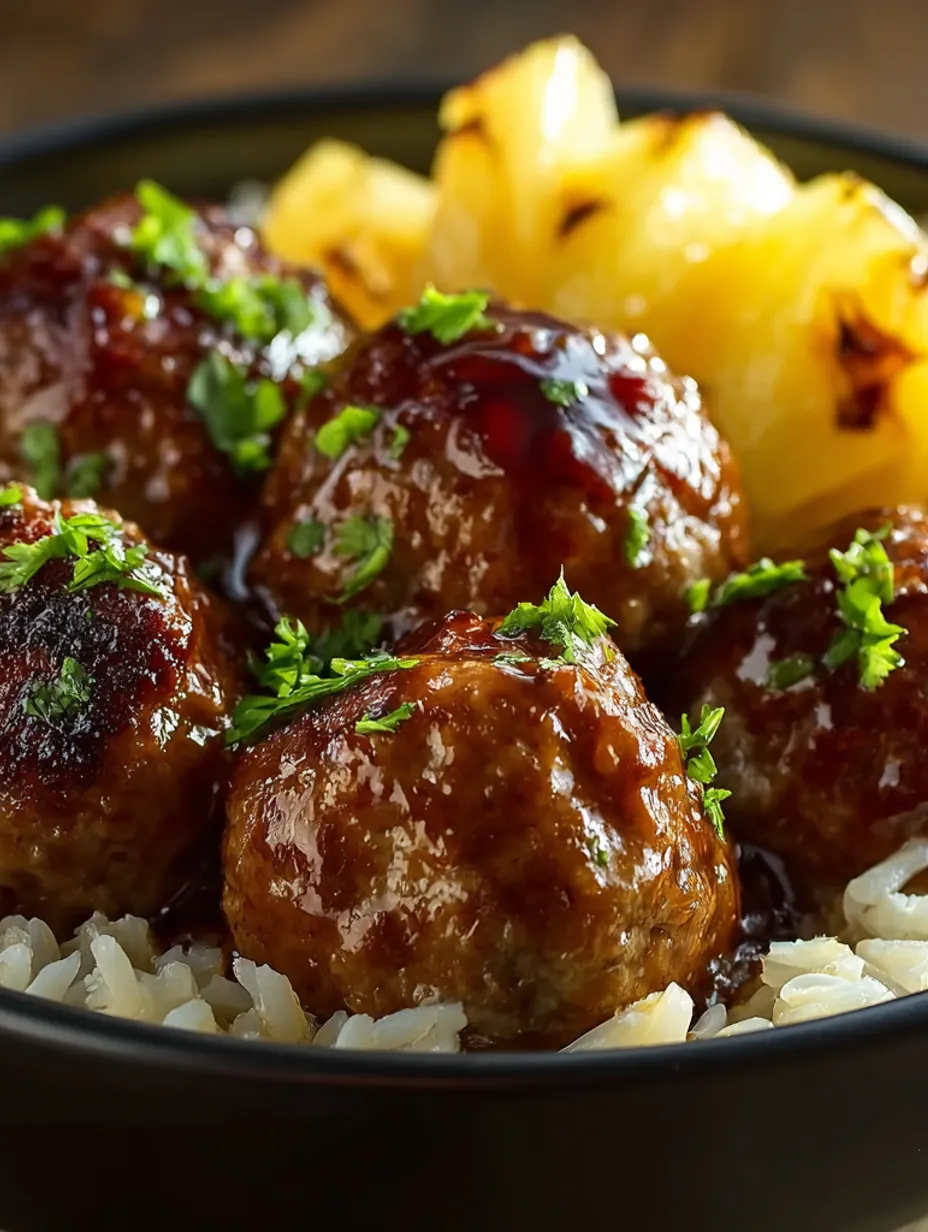 A bowl of meatballs with a pineapple topping.