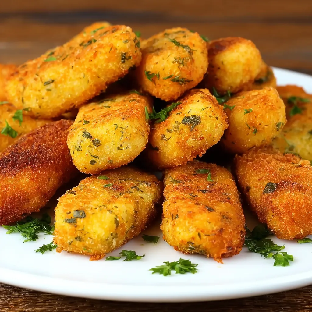 A plate of crispy fried potato patties.