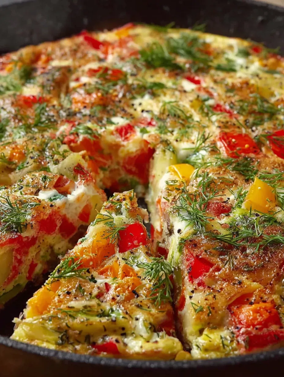 A slice of a cheesy potato and egg veggie skillet.