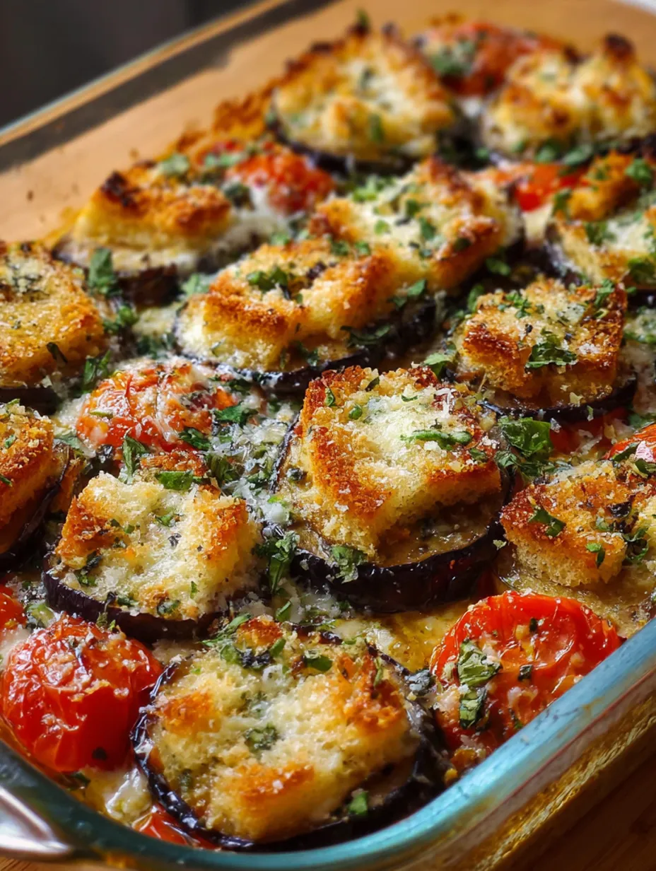A dish of baked eggplant boats with mozzarella, tomato and herbs.