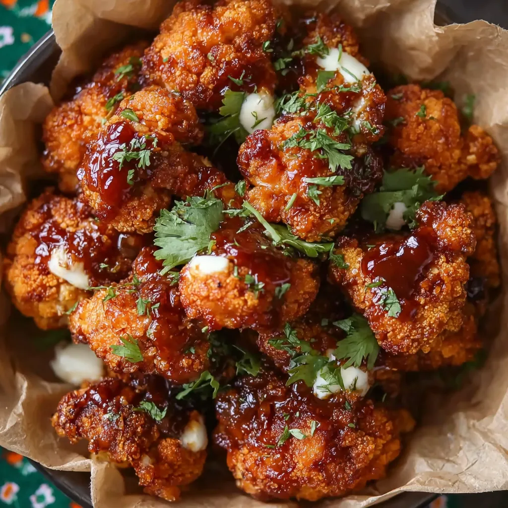 A bowl of crunchy BBQ cauliflower wings.