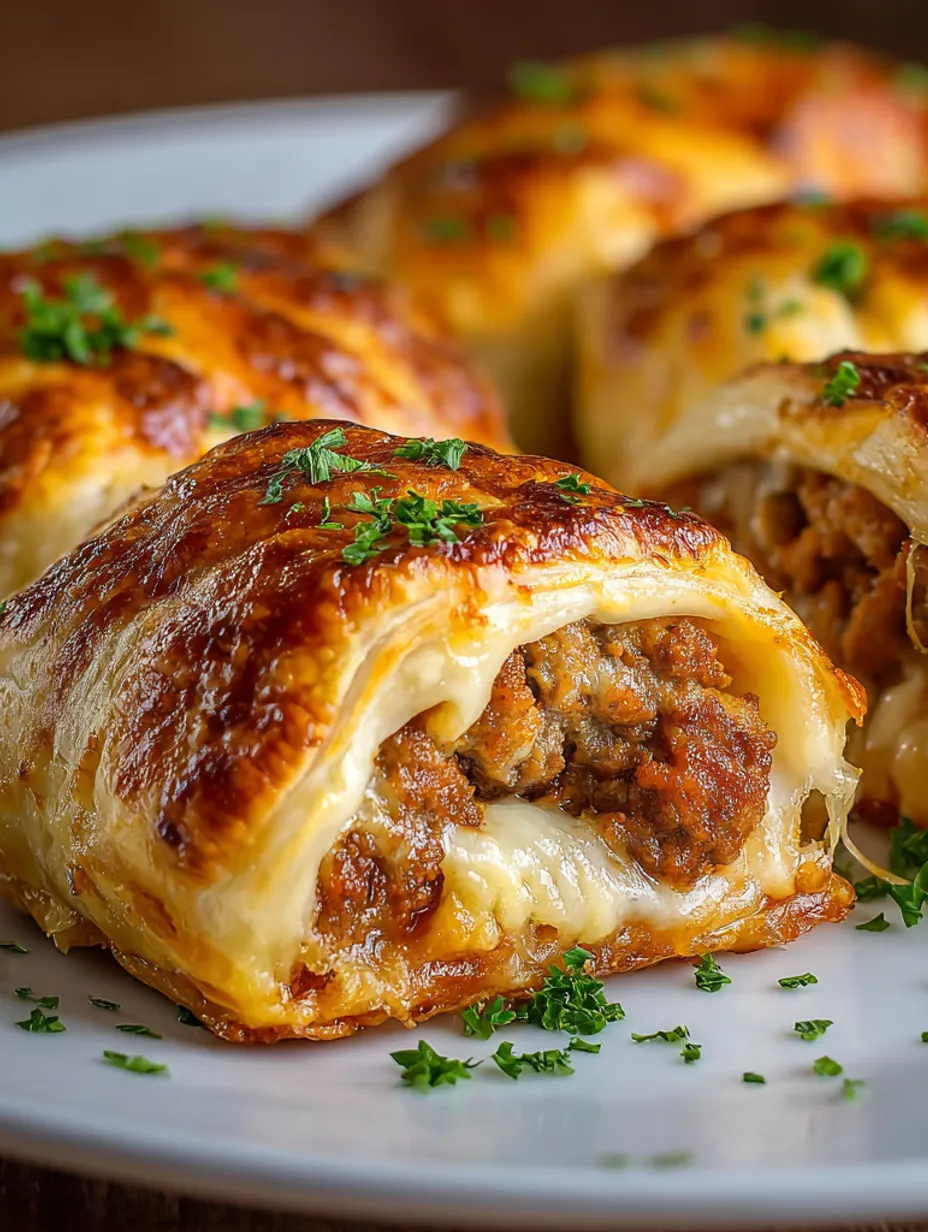 A plate of cheesy minced meat puff pastry pockets.