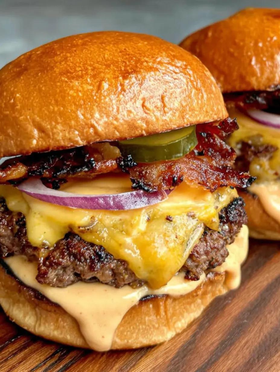 Two smash burgers with baconnaise.